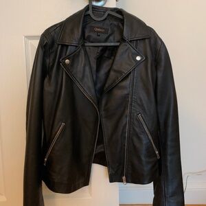 quince black leather biker jacket size S